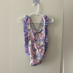 Purple Ruffle Flamingo Print Swimsuit